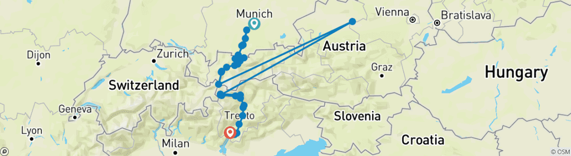Image d'une carte montrant l'itinéraire du circuit