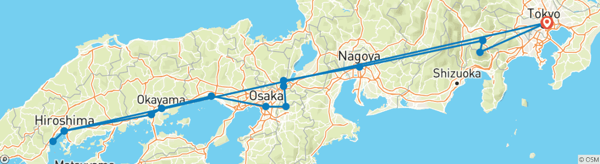 Image of a map showing the route of the tour