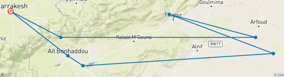 Foto van een kaart met de route van de rondreis