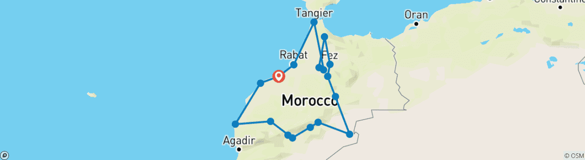 Foto van een kaart met de route van de rondreis