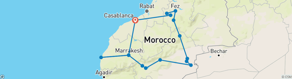 Image d'une carte montrant l'itinéraire du circuit