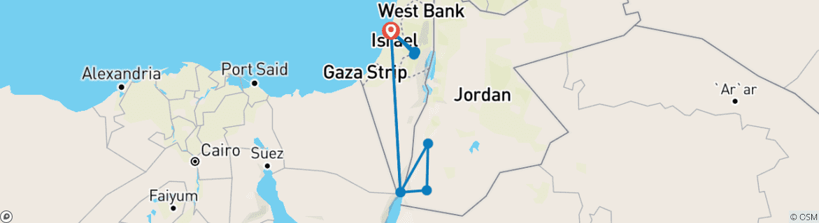 Carte du circuit Israël et Jordanie 3 jours