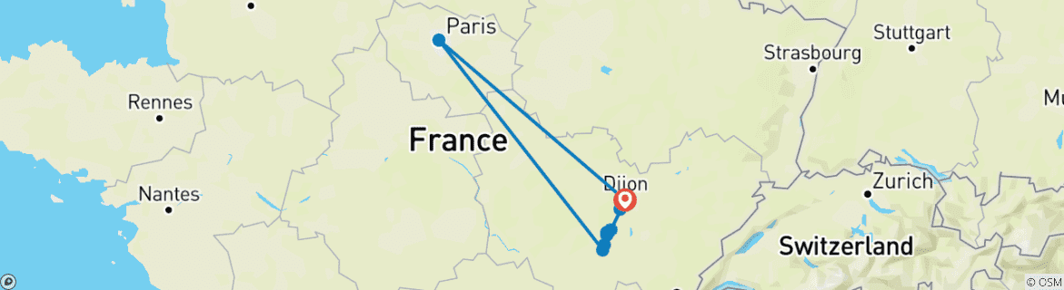 Image of a map showing the route of the tour