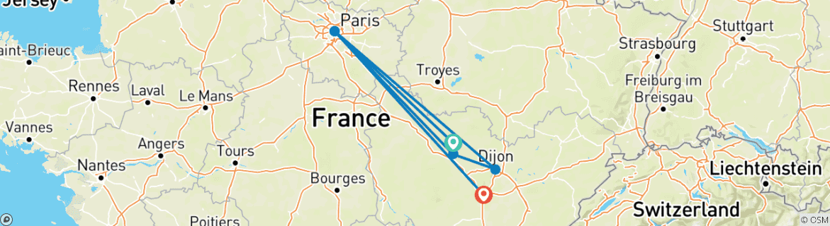 Karte mit der Reiseroute