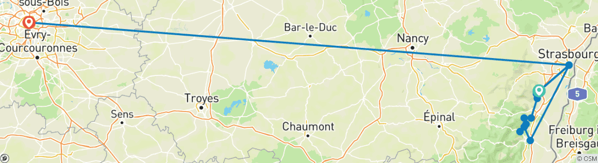 Karte mit der Reiseroute