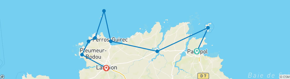 Mapa de Senderismo en Bretaña: De la costa de granito rosa a la costa de Goëlo (10 días)
