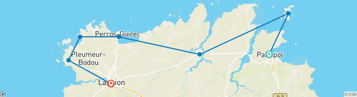 Mapa de La costa de Bretaña: De Perros Guirec a Paimpol (8 días)