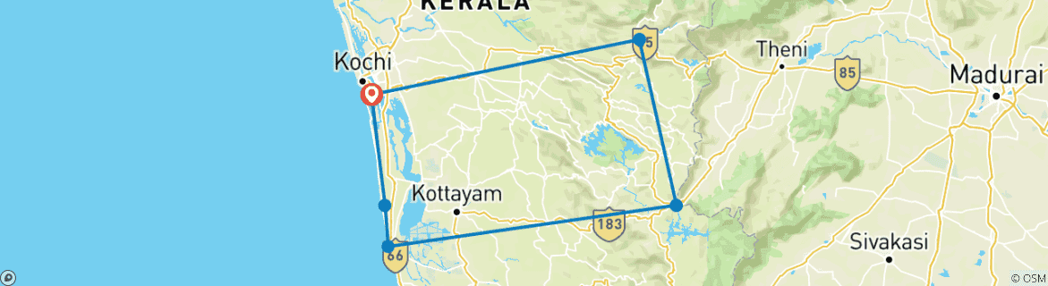 Image of a map showing the route of the tour