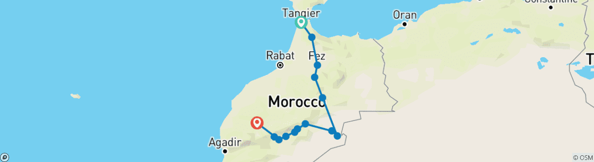 Karte mit der Reiseroute