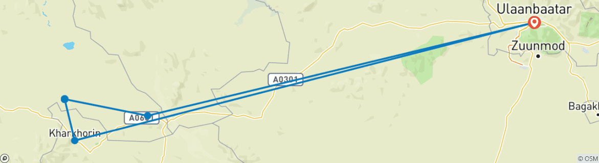 Carte du circuit Randonnée équestre des Huit Lacs et Mongolie centrale : Circuit de 8 jours