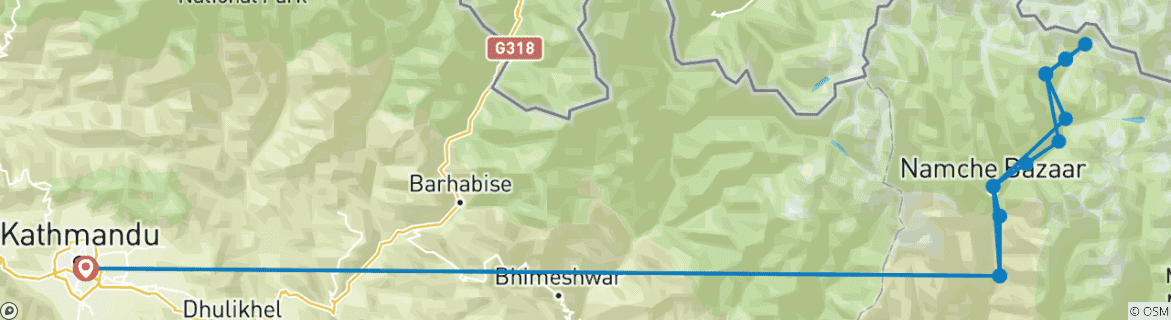 Image of a map showing the route of the tour