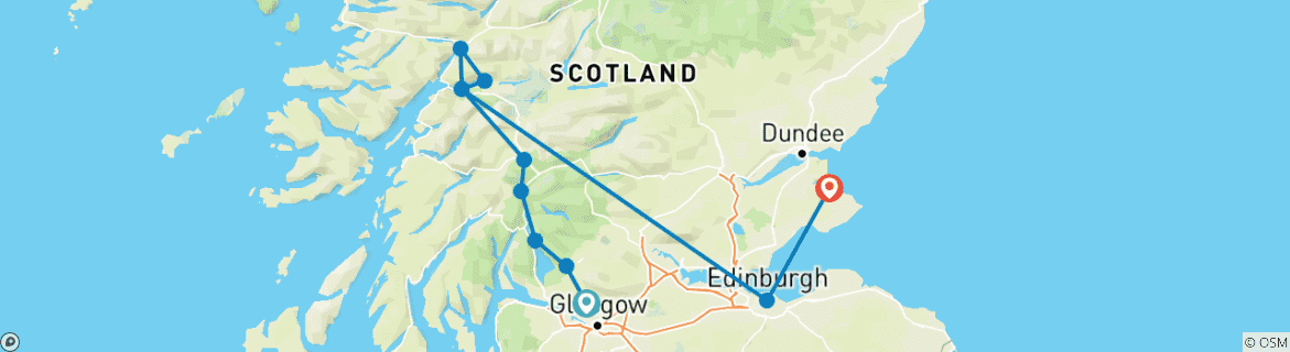 Image of a map showing the route of the tour