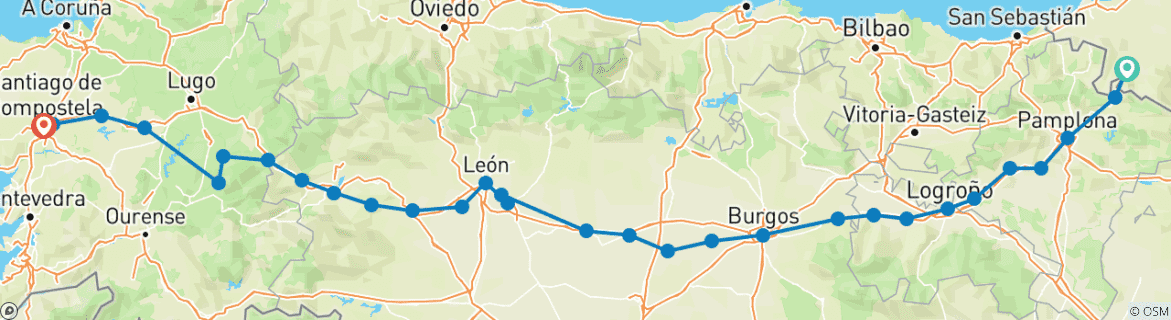 Image of a map showing the route of the tour