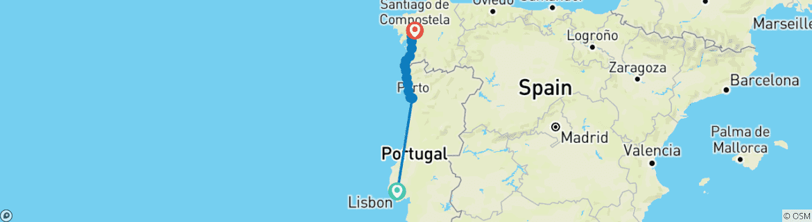 Image of a map showing the route of the tour