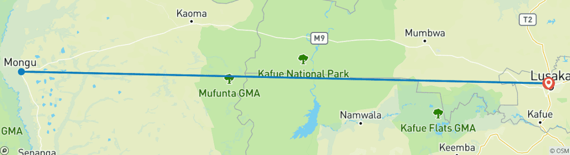 Carte du circuit Zambie : 2026 KUOMBOKA TRADITIONAL CEREMONY CULTURAL PACKAGE 2 Nuits / 3 Jours - Base terrestre (pas de vols intérieurs)