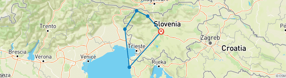 Mapa de Ciclismo por Eslovenia, Italia y Croacia: De los Alpes al Adriático