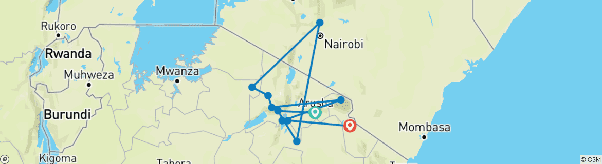 Image of a map showing the route of the tour