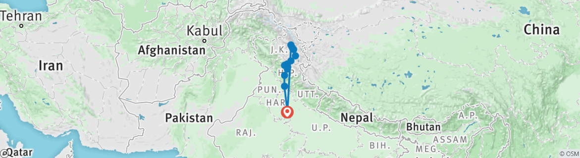 Image of a map showing the route of the tour