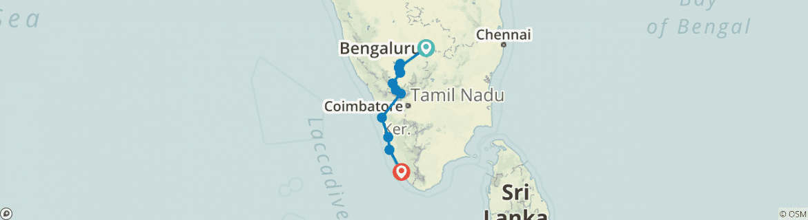 Image of a map showing the route of the tour