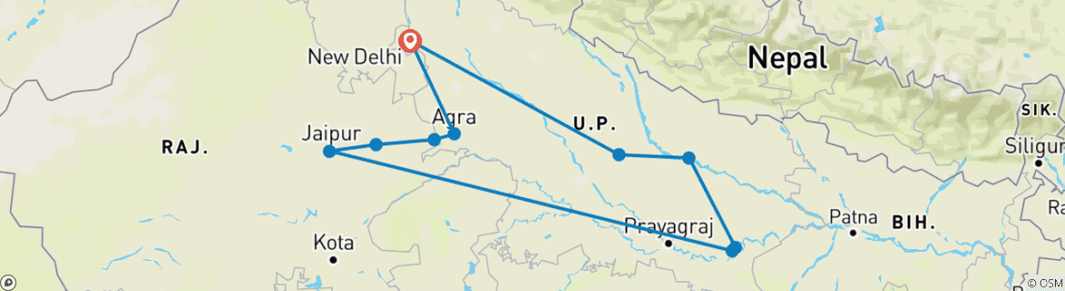 Image d'une carte montrant l'itinéraire du circuit