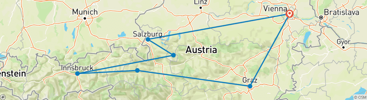 Image of a map showing the route of the tour