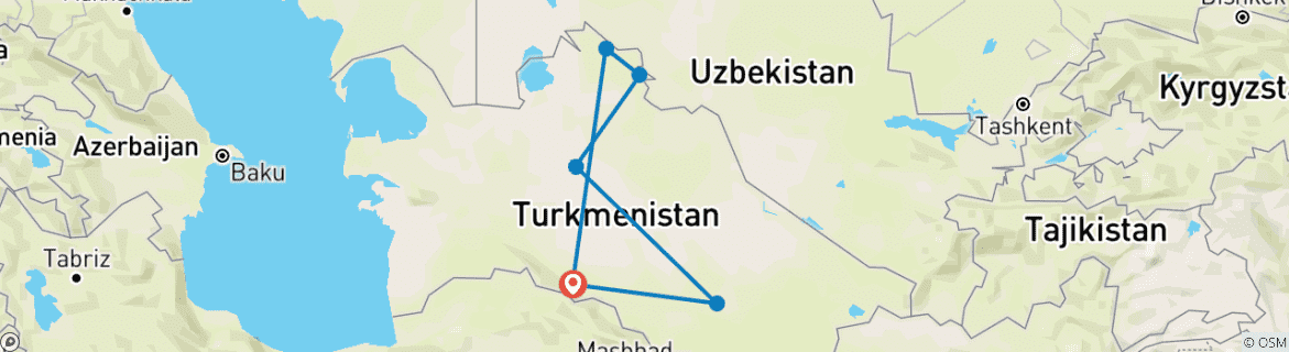 Image of a map showing the route of the tour