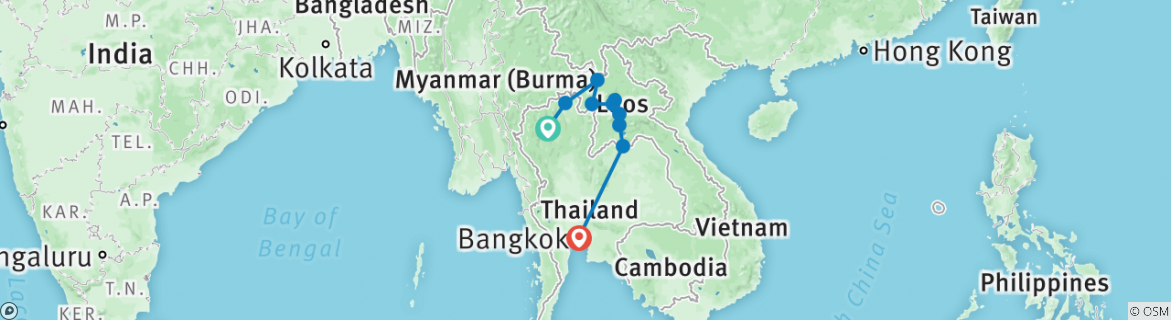 Image of a map showing the route of the tour