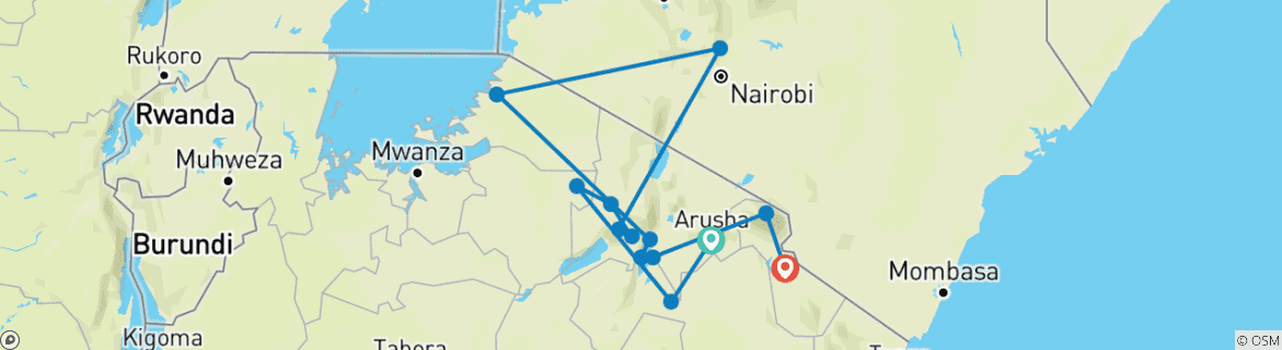 Karte mit der Reiseroute