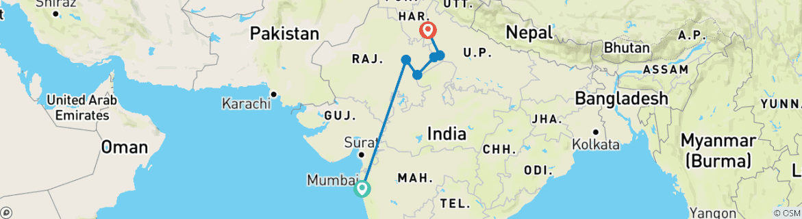 Image d'une carte montrant l'itinéraire du circuit