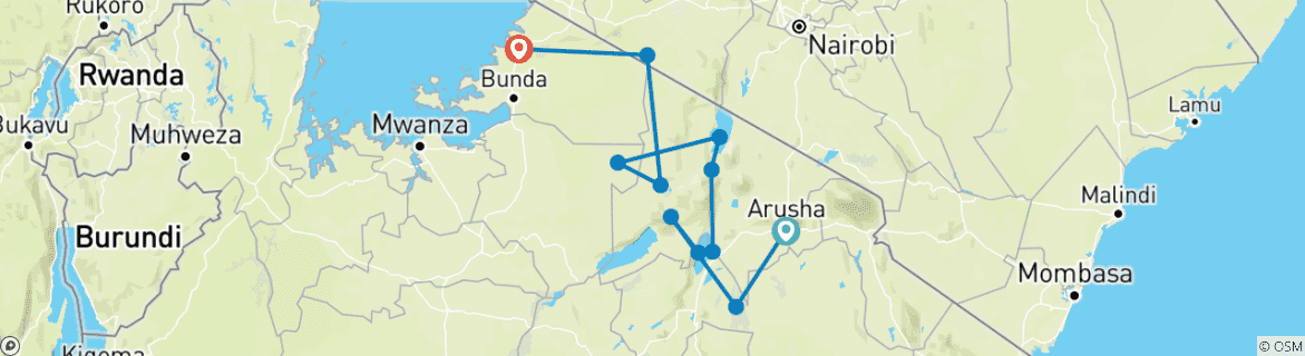 Image of a map showing the route of the tour