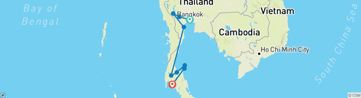 Image of a map showing the route of the tour