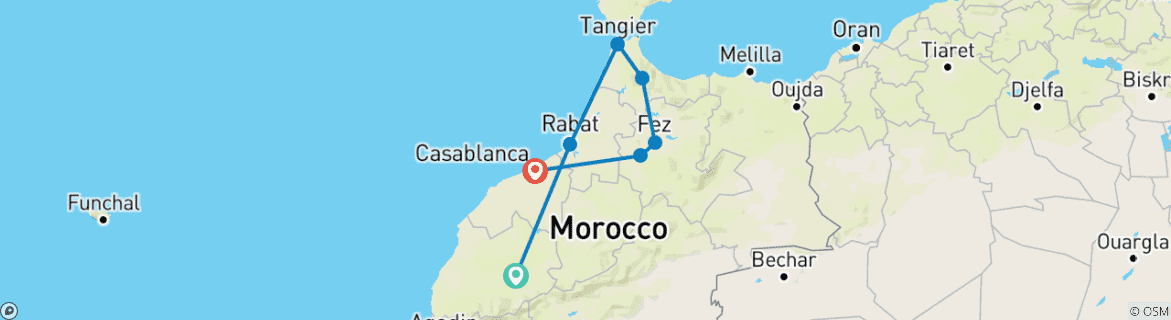 Image d'une carte montrant l'itinéraire du circuit