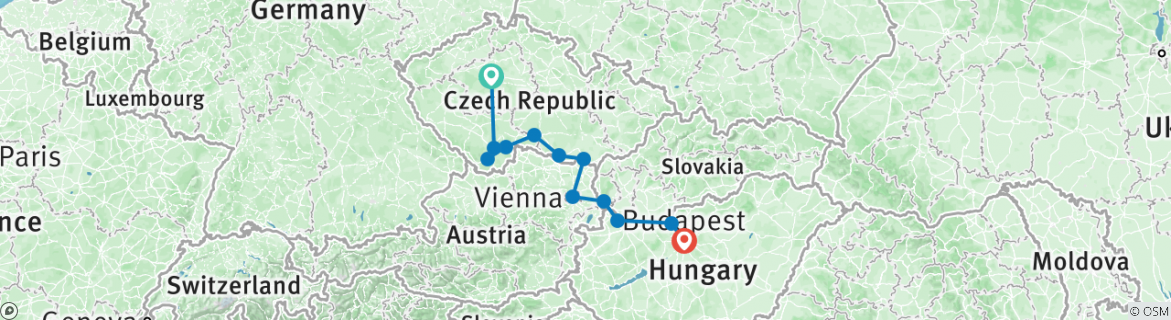 Image of a map showing the route of the tour