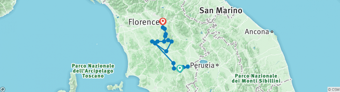 Image of a map showing the route of the tour