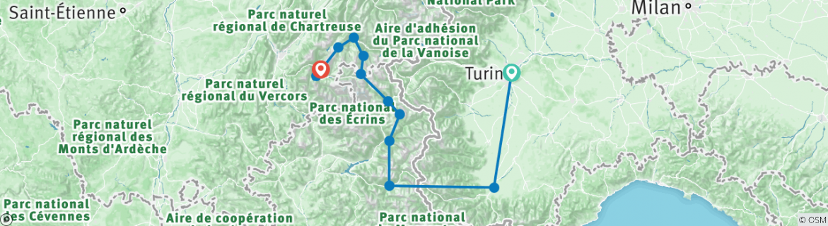 Karte mit der Reiseroute