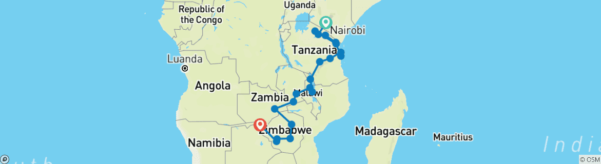 Karte mit der Reiseroute