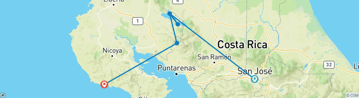 Kaart van Tropisch Costa Rica (San José naar Guanacaste) (2027)