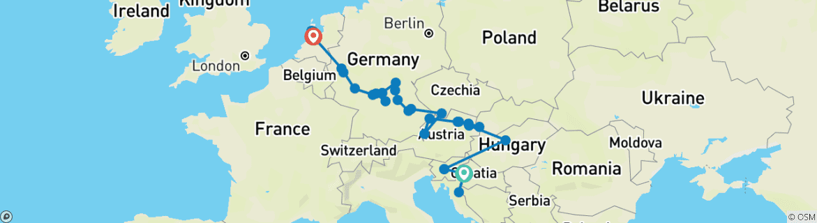 Image d'une carte montrant l'itinéraire du circuit
