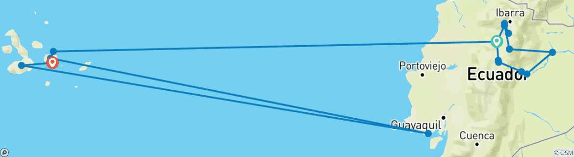 Image of a map showing the route of the tour