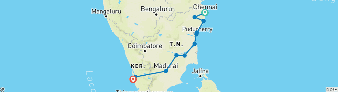 Karte mit der Reiseroute