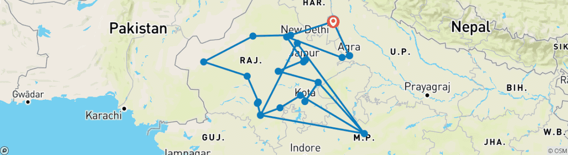 Carte du circuit Royal India (3 étoiles) - 21 jours