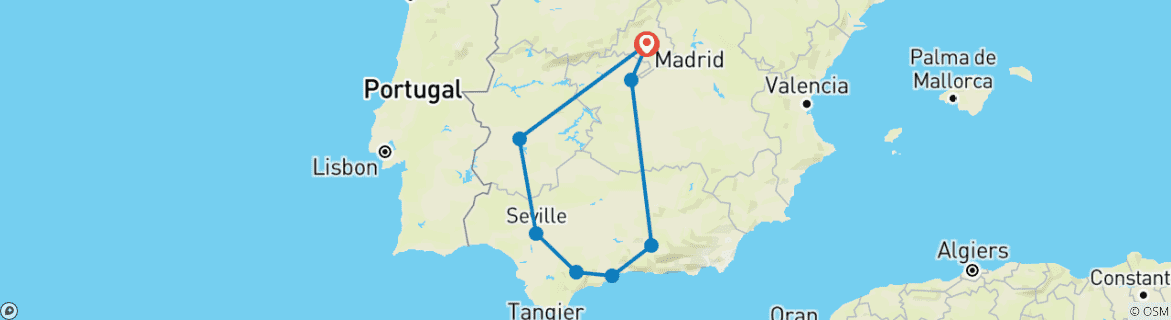 Image of a map showing the route of the tour