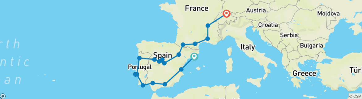 Image d'une carte montrant l'itinéraire du circuit