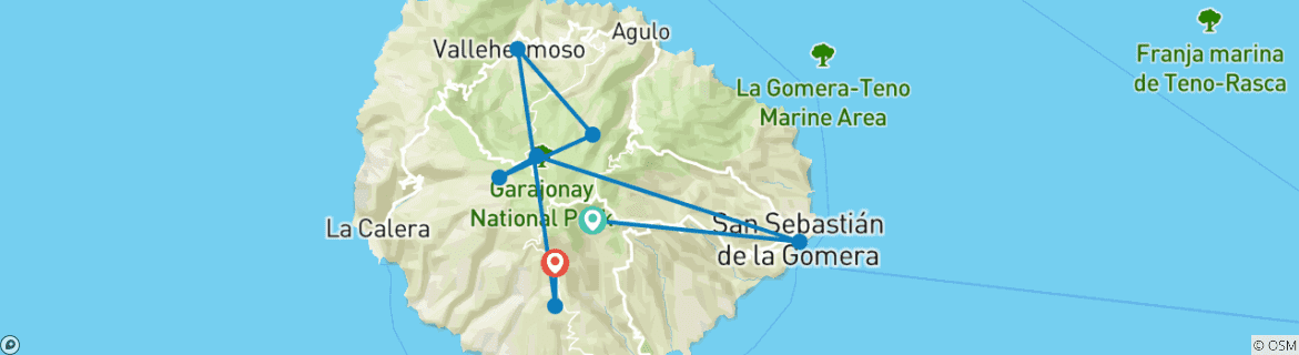 Image d'une carte montrant l'itinéraire du circuit