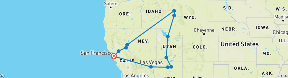 Image d'une carte montrant l'itinéraire du circuit