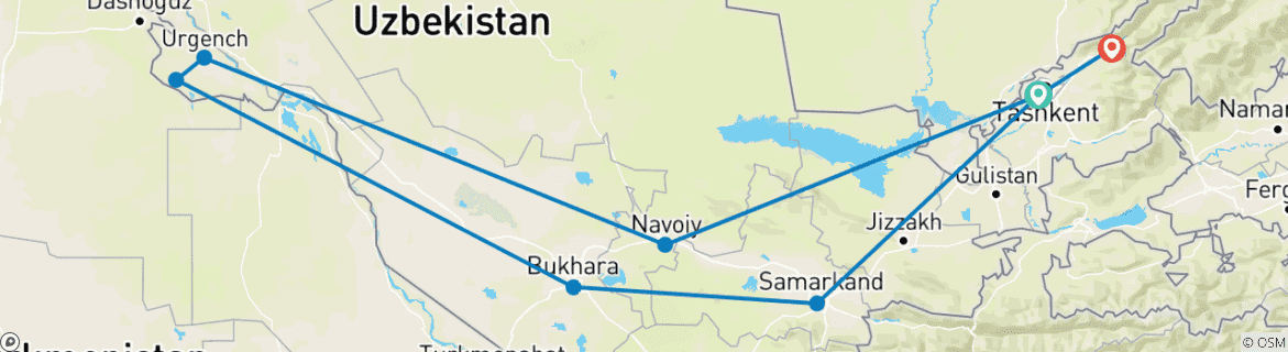 Mapa de Lo mejor de Uzbekistán - 10 días