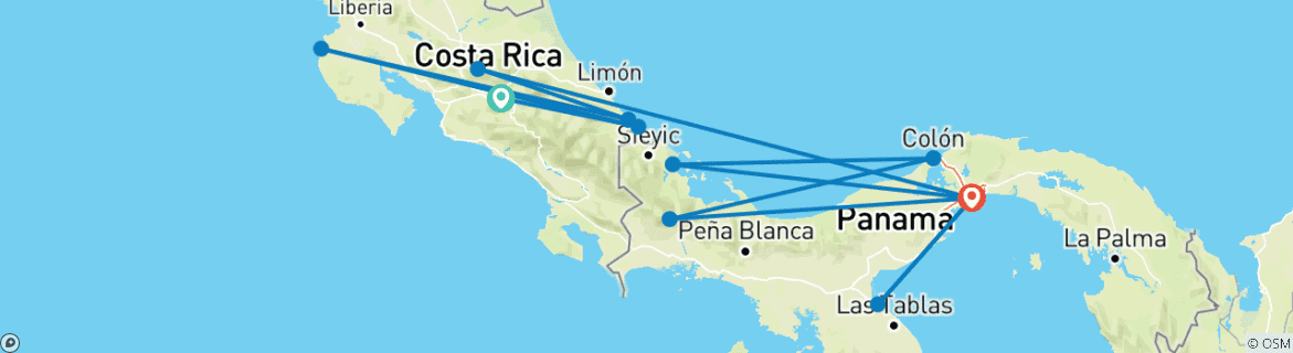 Karte mit der Reiseroute