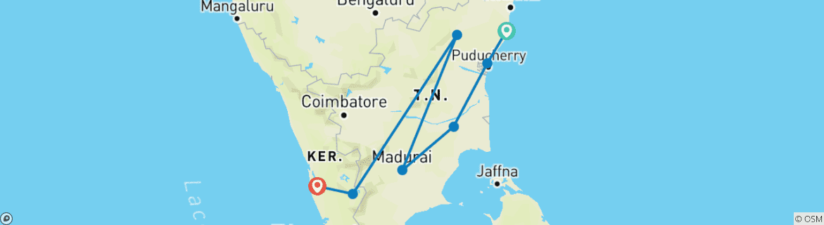 Image d'une carte montrant l'itinéraire du circuit