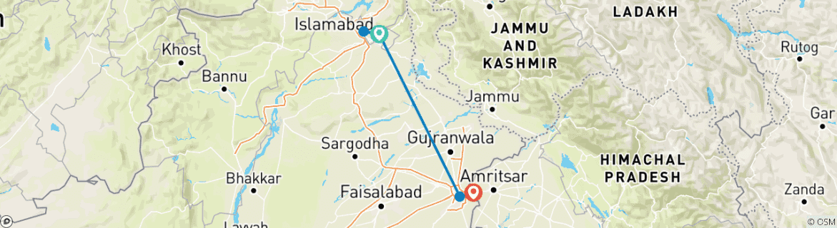 Image of a map showing the route of the tour