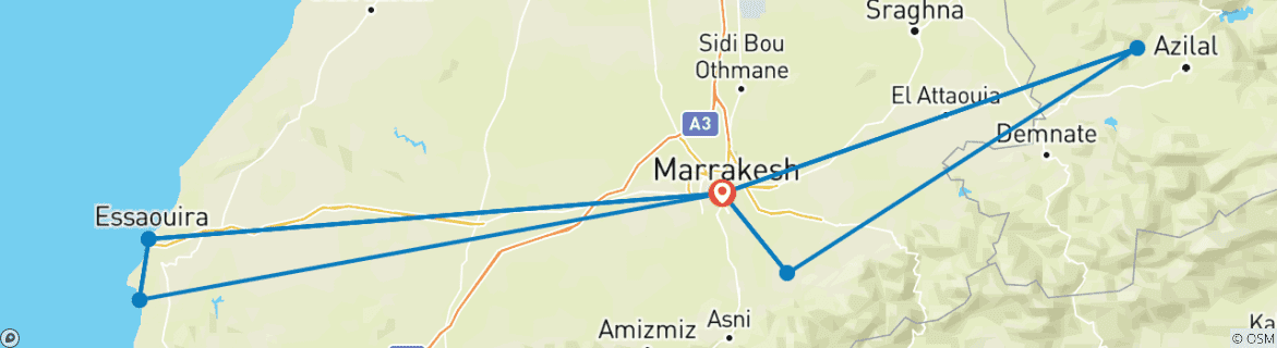 Karte mit der Reiseroute